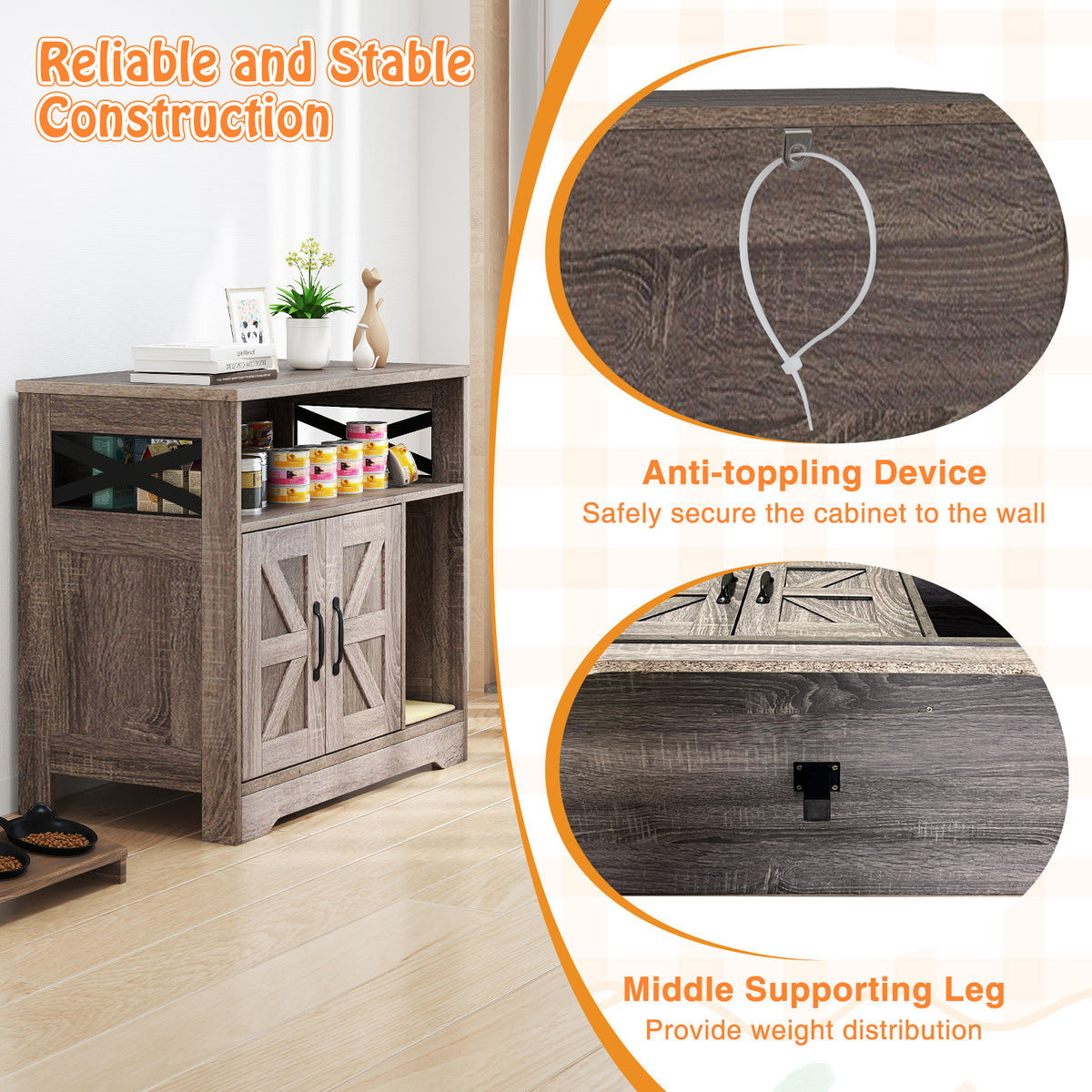 Cat Litter Box Enclosure with Storage - Hidden Cat Washroom Furniture, Gray - Variation with Storage
