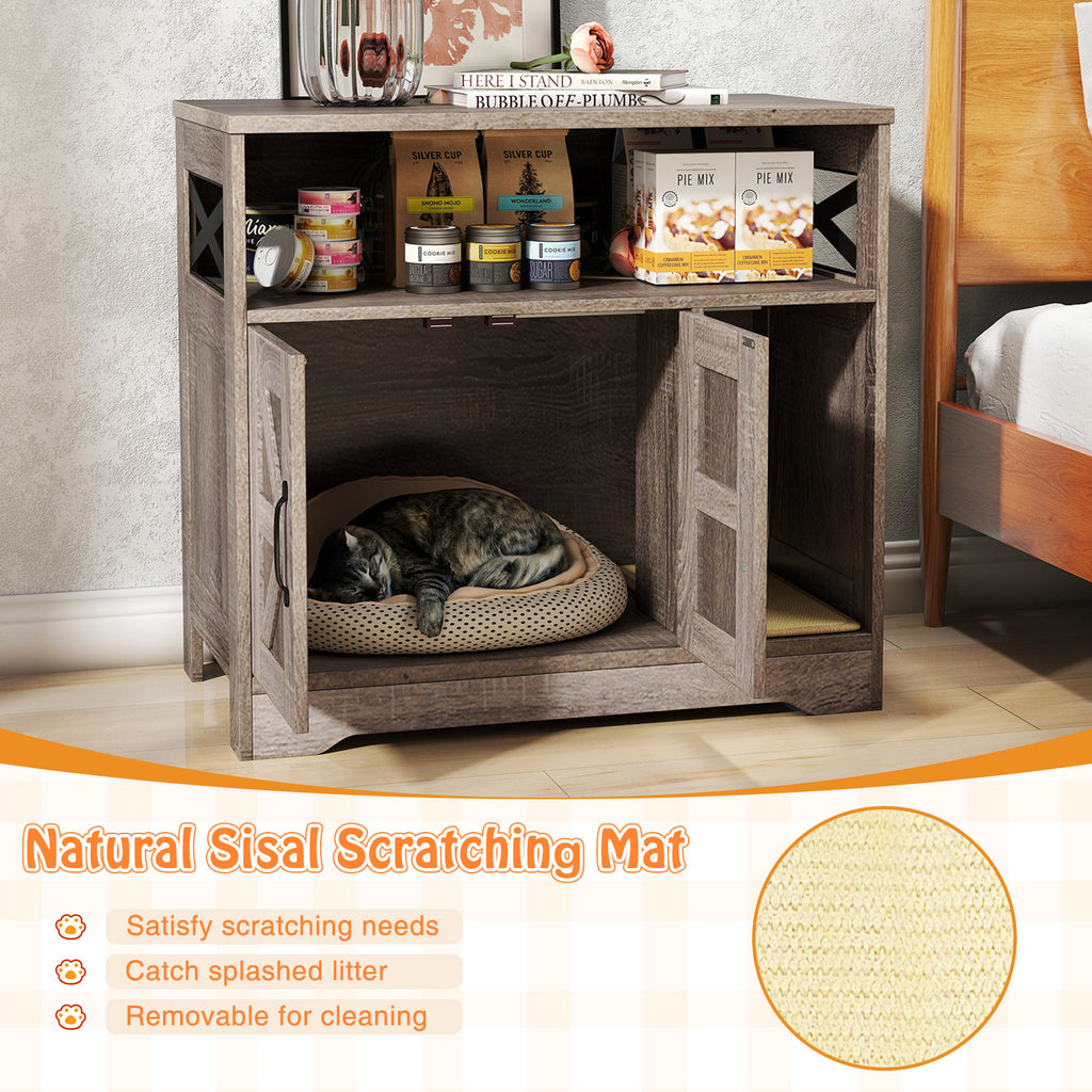 Cat Litter Box Enclosure with Storage - Hidden Cat Washroom Furniture, Gray - Variation with Storage