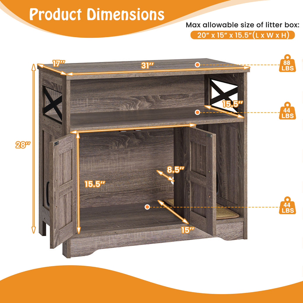 Cat Litter Box Enclosure with Storage - Hidden Cat Washroom Furniture, Gray - Variation with Storage