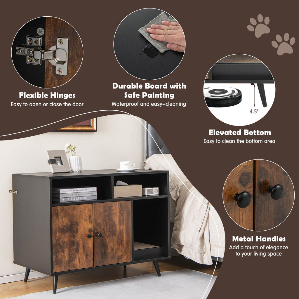 Cat Litter Box Enclosure with Storage & Scratch Pad - Modern Wooden Design