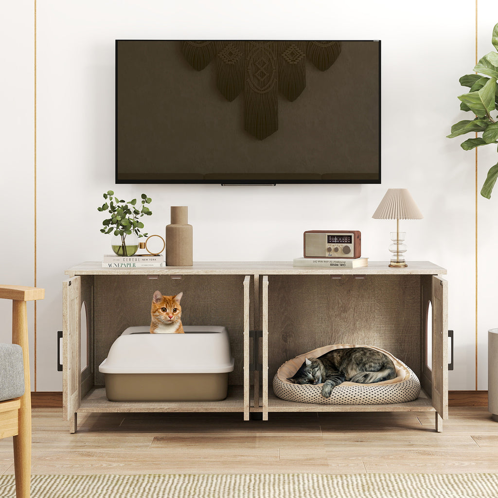 Cat Litter Box Enclosure for 2 Cats - Modern White Hidden Cat Furniture