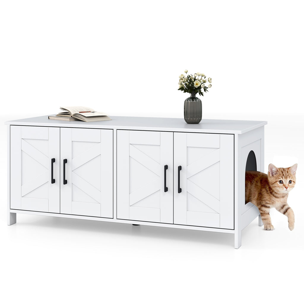 Cat Litter Box Enclosure for 2 Cats - Modern White Hidden Cat Furniture