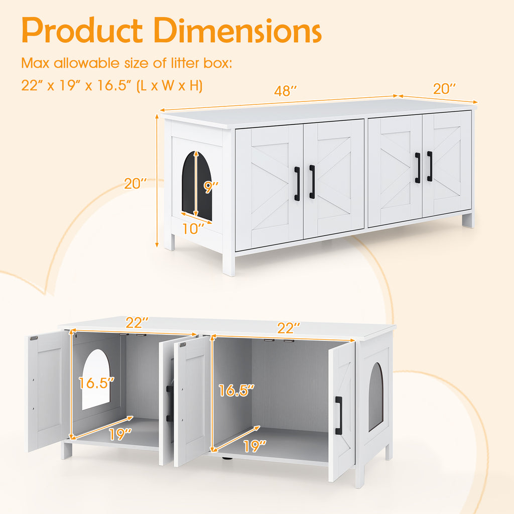 Cat Litter Box Enclosure for 2 Cats - Modern White Hidden Cat Furniture