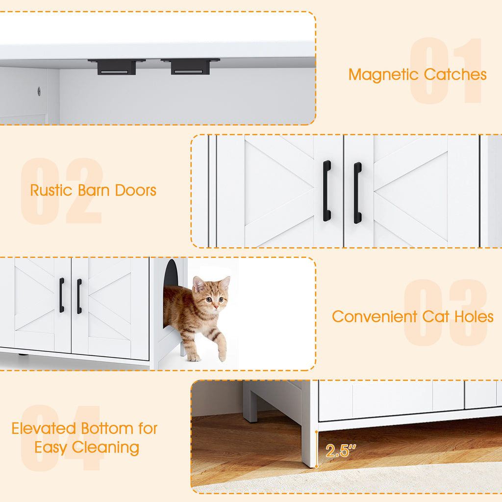 Cat Litter Box Enclosure for 2 Cats - Modern White Hidden Cat Furniture