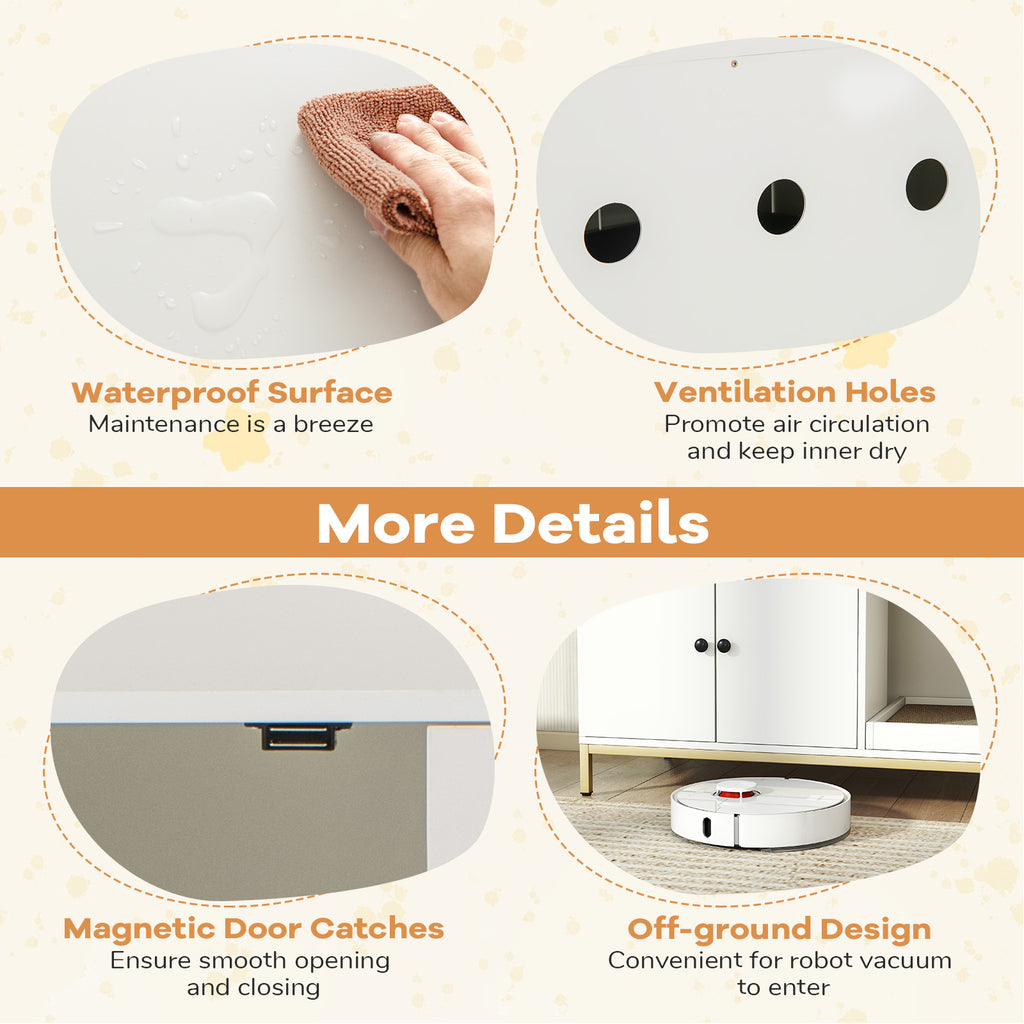 57-Inch Cat Litter Box Enclosure with Storage & Removable Scratcher - White