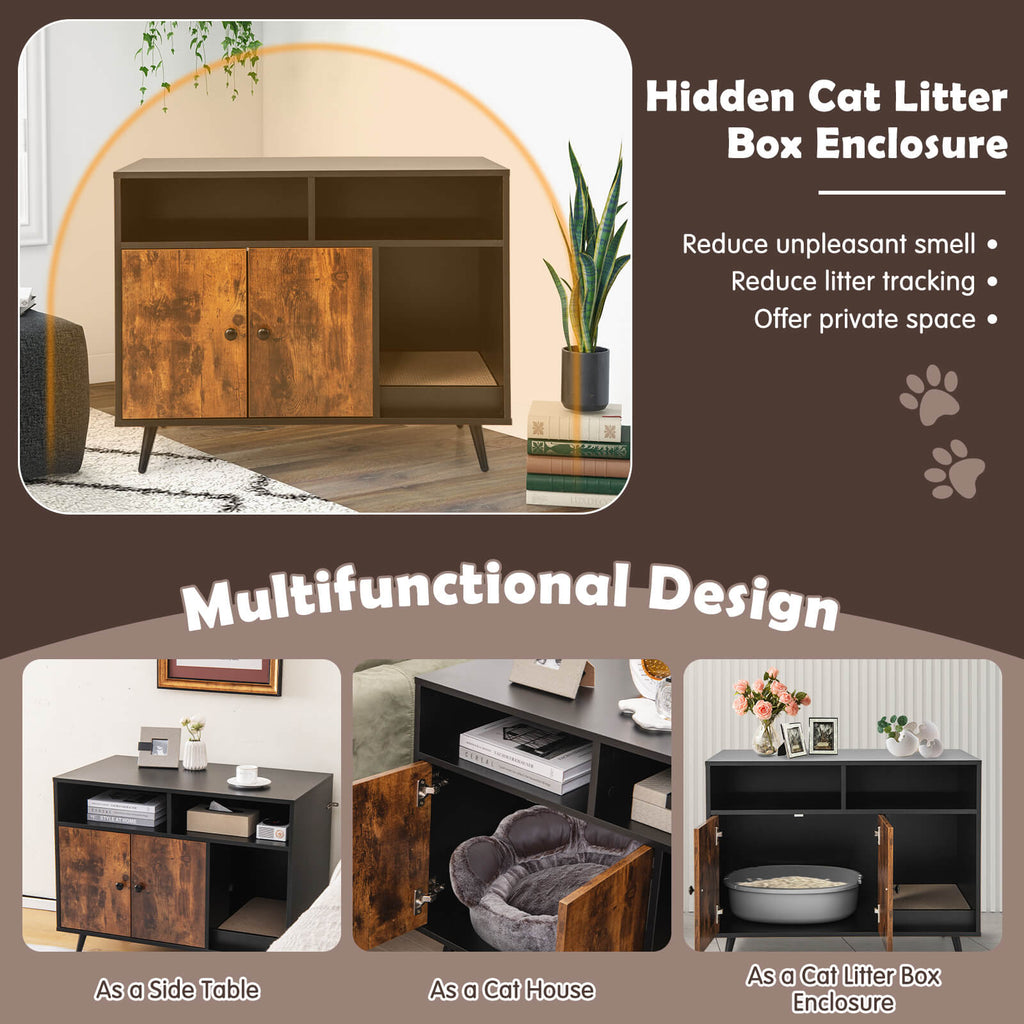 Cat Litter Box Enclosure with Storage & Scratch Pad - Modern Wooden Design