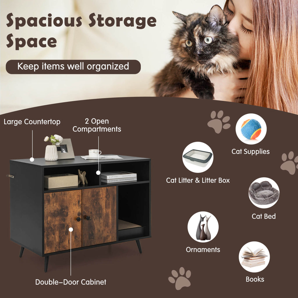 Cat Litter Box Enclosure with Storage & Scratch Pad - Modern Wooden Design