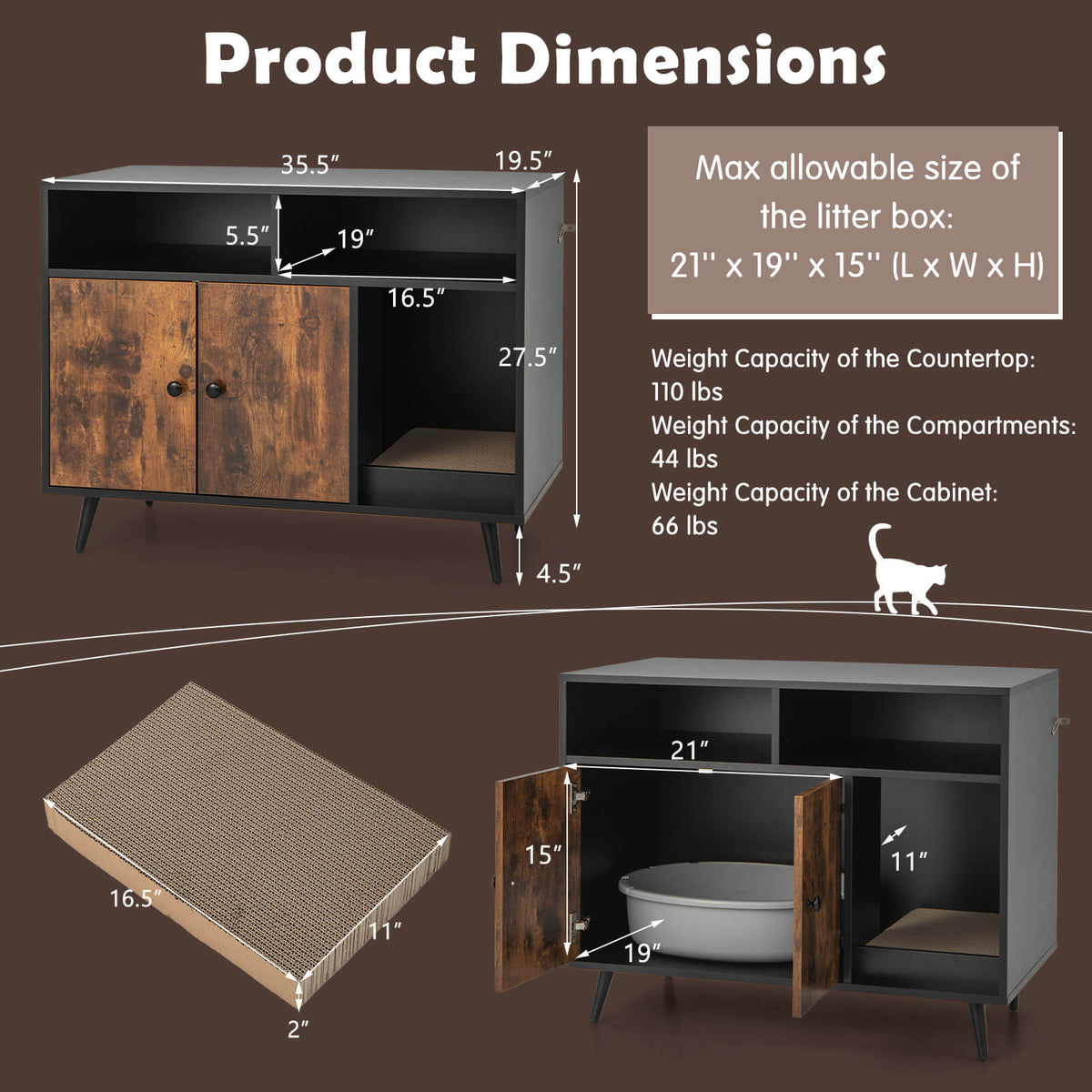 Cat Litter Box Enclosure with Storage & Scratch Pad - Modern Wooden Design