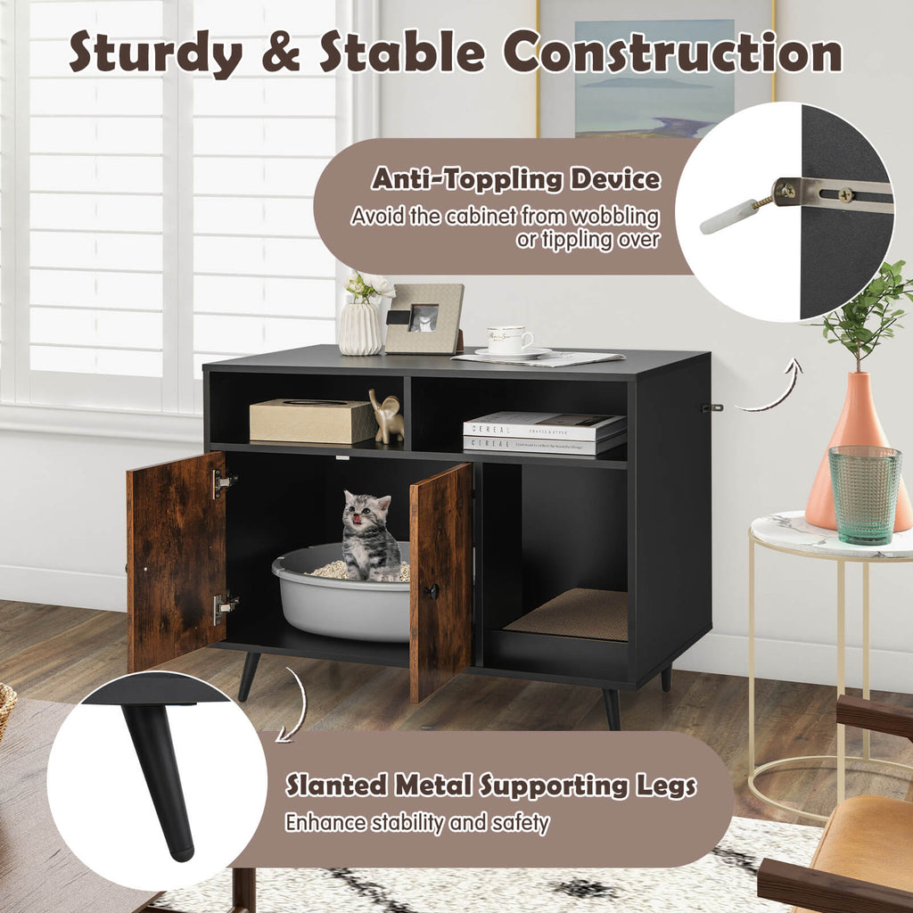 Cat Litter Box Enclosure with Storage & Scratch Pad - Modern Wooden Design