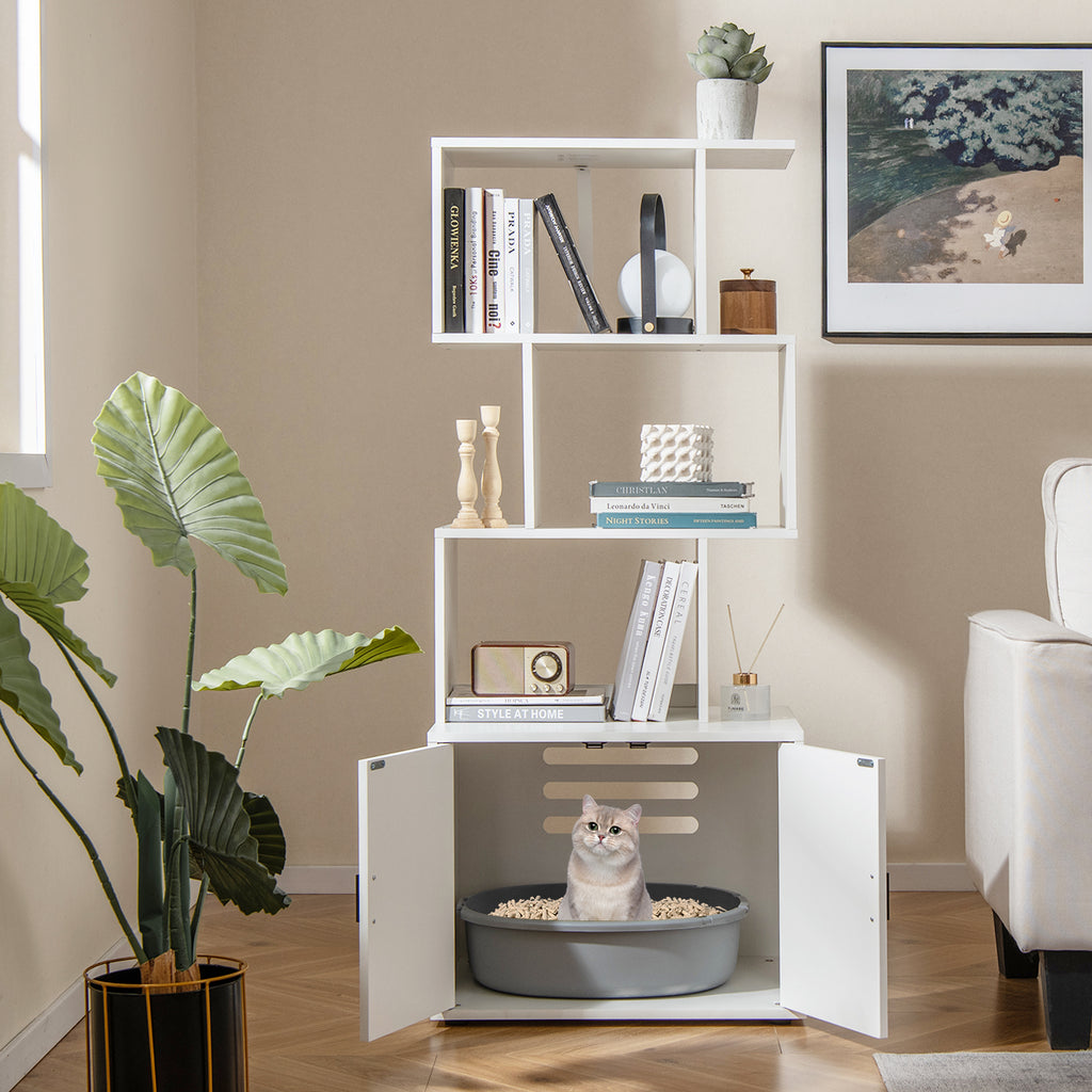 56 Inch Tall Cat Litter Box Enclosure with Storage - Rustic Brown