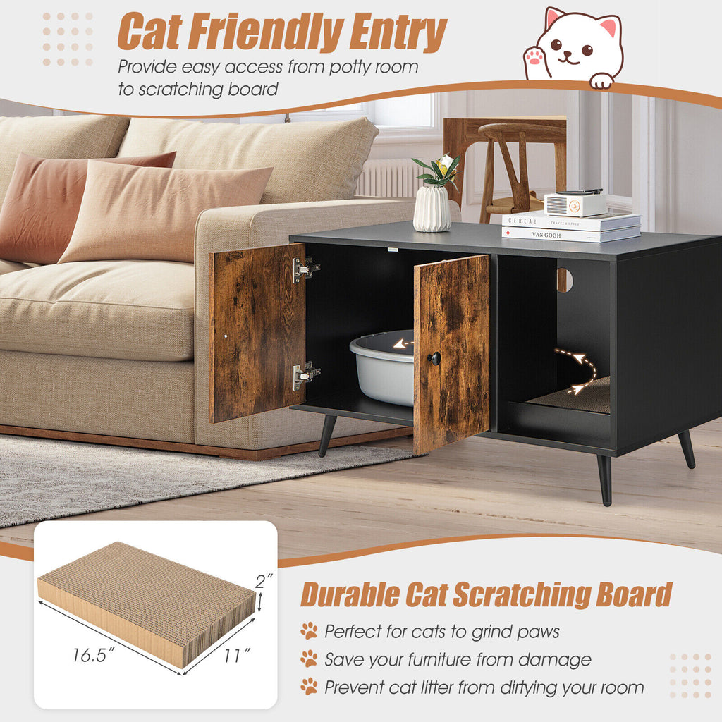 Cat Litter Box Enclosure with Double Door Cabinet - Modern Cat House & Storage