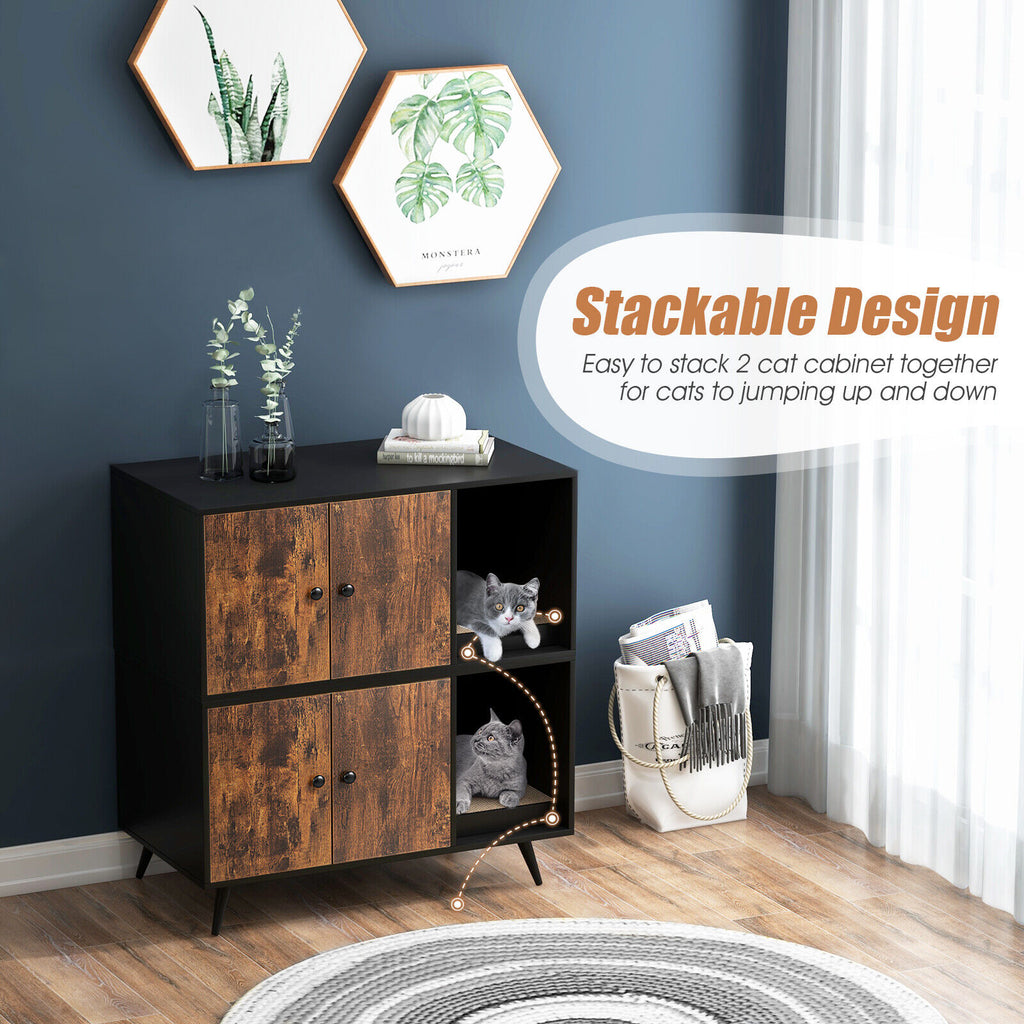 Cat Litter Box Enclosure with Double Door Cabinet - Modern Cat House & Storage