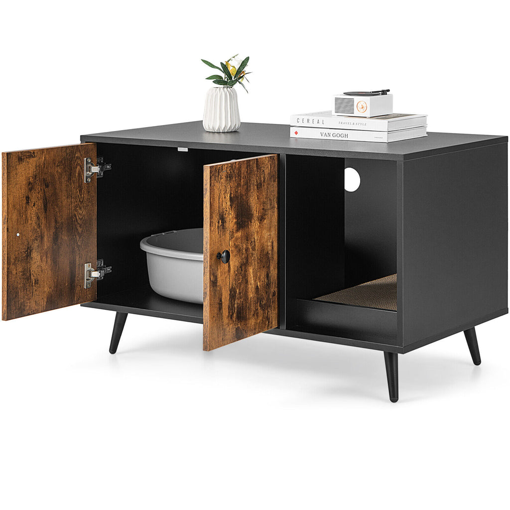 Cat Litter Box Enclosure with Double Door Cabinet - Modern Cat House & Storage