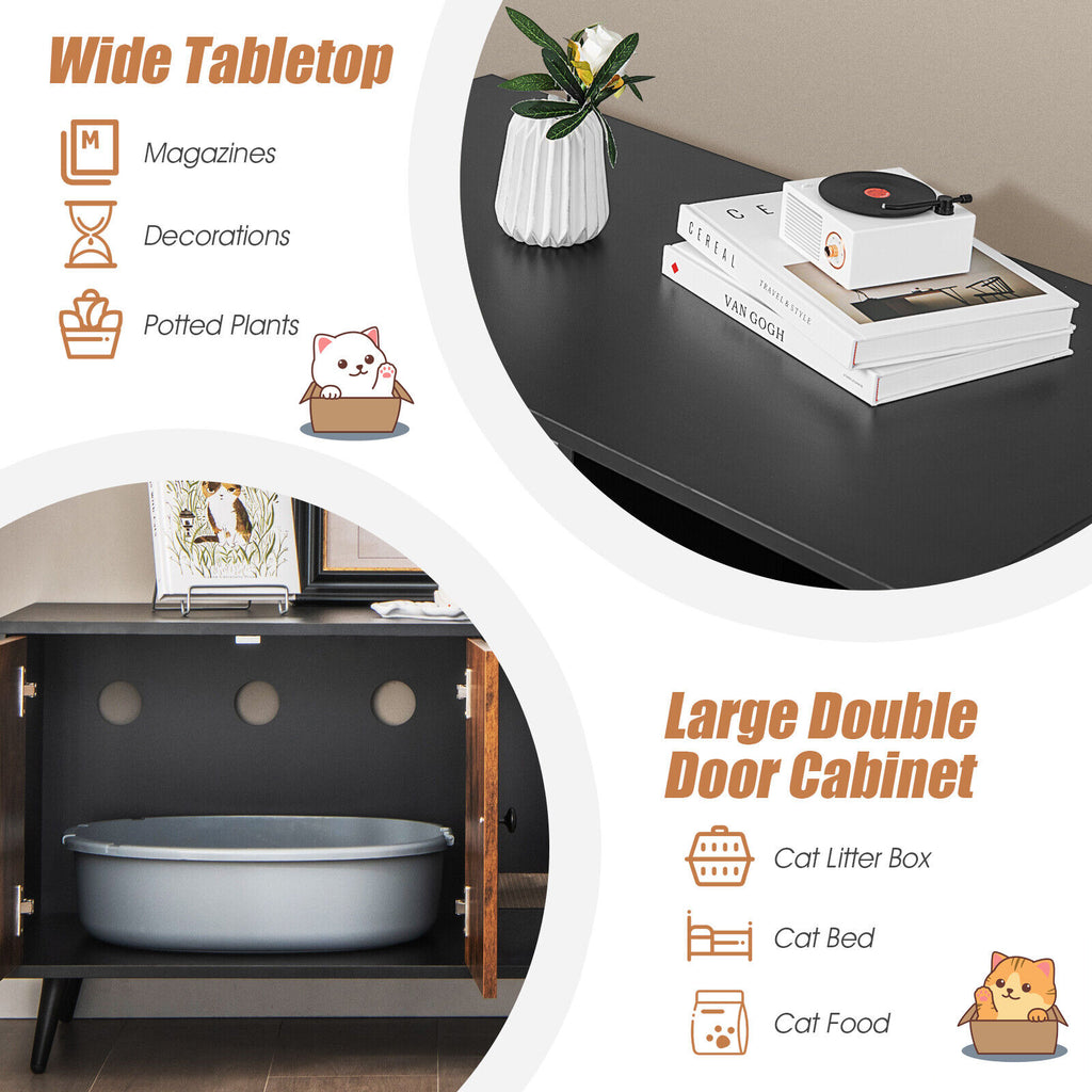 Cat Litter Box Enclosure with Double Door Cabinet - Modern Cat House & Storage