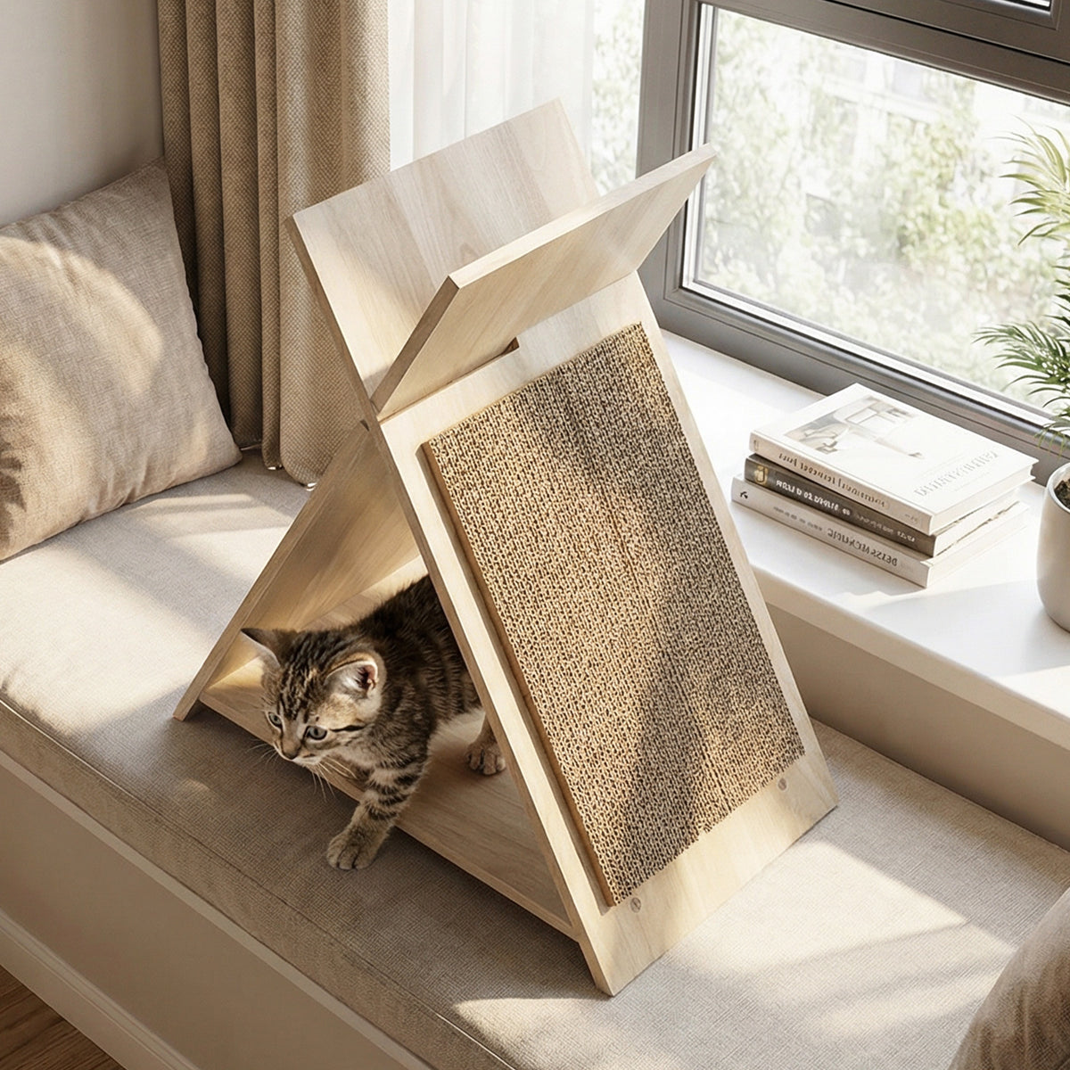 Natural Cat Scratcher Lounge Bed and Play Tunnel - Claw Sharpening & Furniture Protection