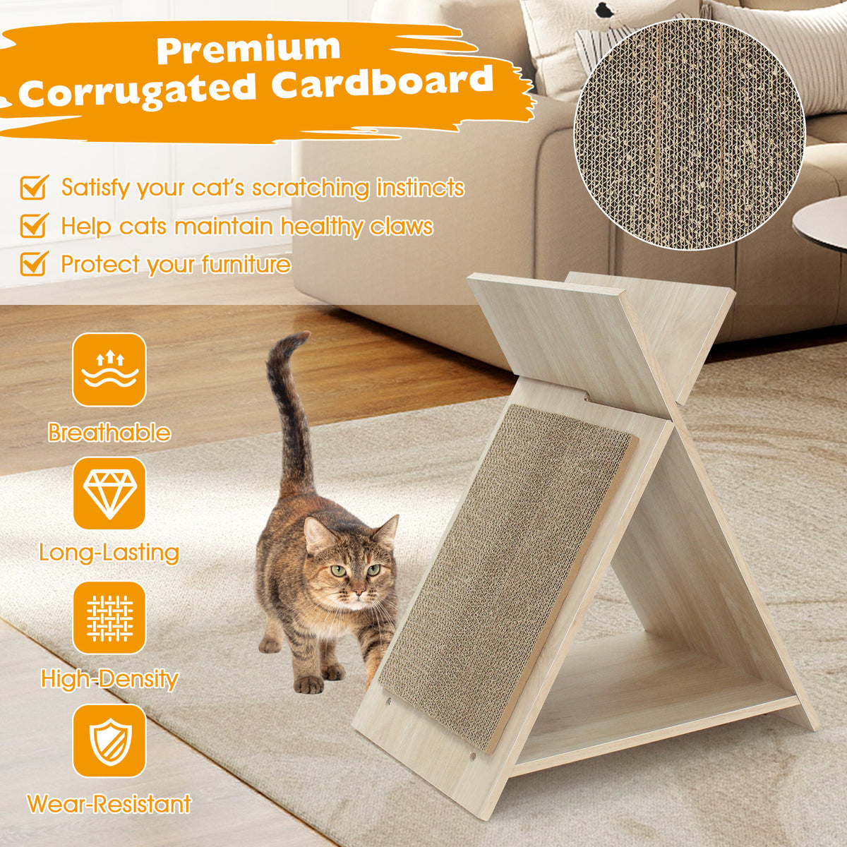 Natural Cat Scratcher Lounge Bed and Play Tunnel - Claw Sharpening & Furniture Protection