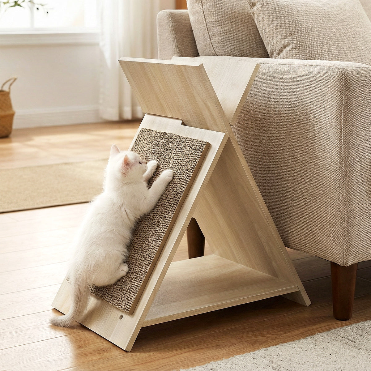 Natural Cat Scratcher Lounge Bed and Play Tunnel - Claw Sharpening & Furniture Protection