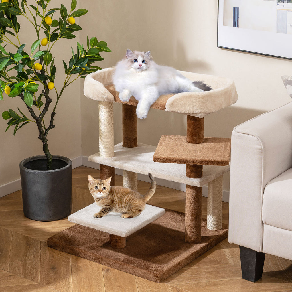 Brown 2-in-1 Cat Tree Tower with Sisal Scratching Posts & Large Platforms - Pet Steps
