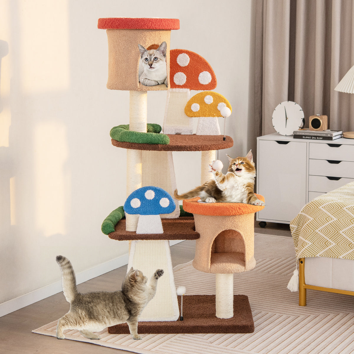 3 Tier Multicolor 4-in-1 Cat Tree with 2 Condos & Platforms for Indoor Cats