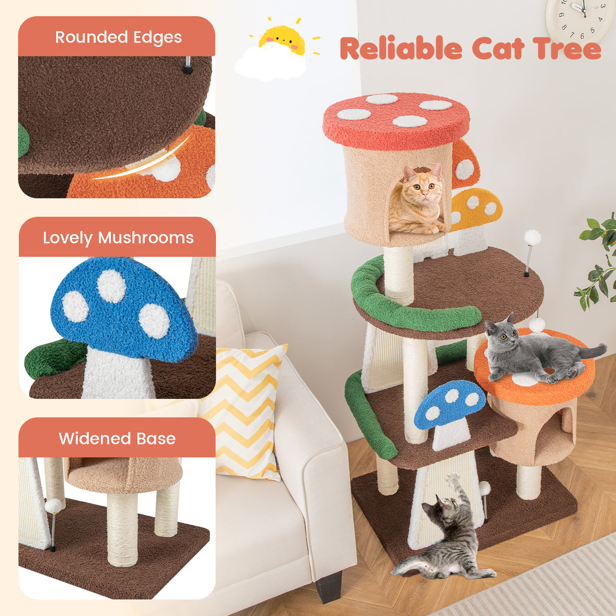 3 Tier Multicolor 4-in-1 Cat Tree with 2 Condos & Platforms for Indoor Cats