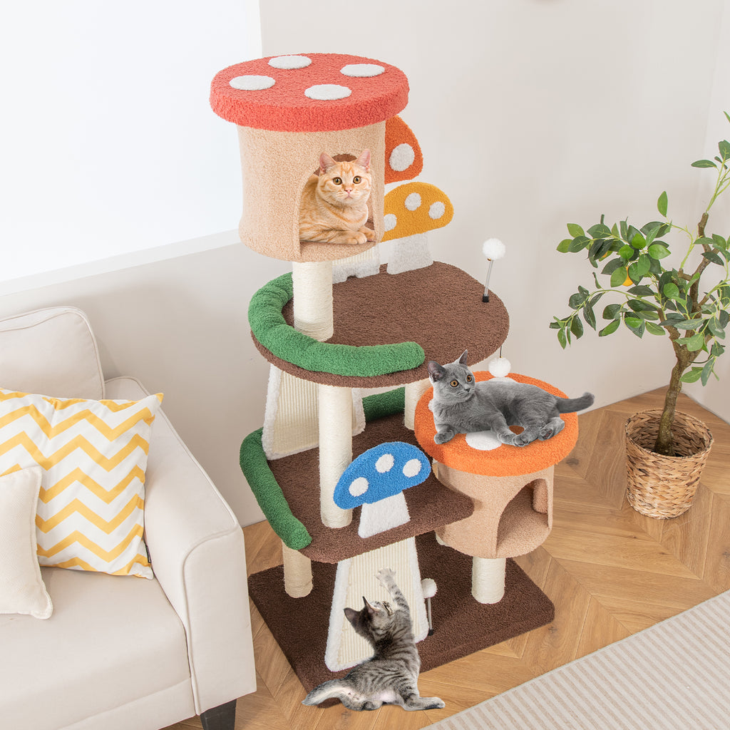 3 Tier Multicolor 4-in-1 Cat Tree with 2 Condos & Platforms for Indoor Cats