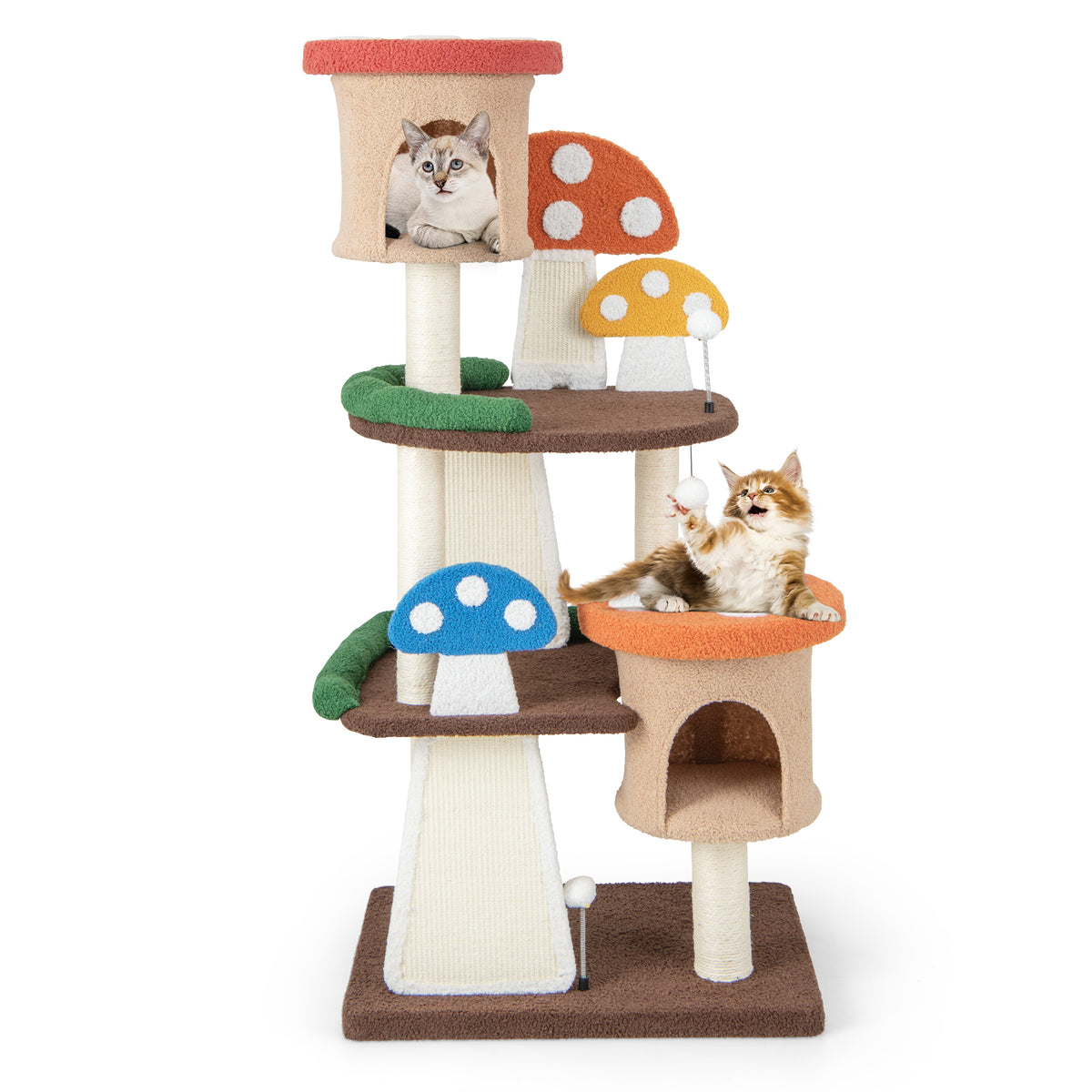 3 Tier Multicolor 4-in-1 Cat Tree with 2 Condos & Platforms for Indoor Cats