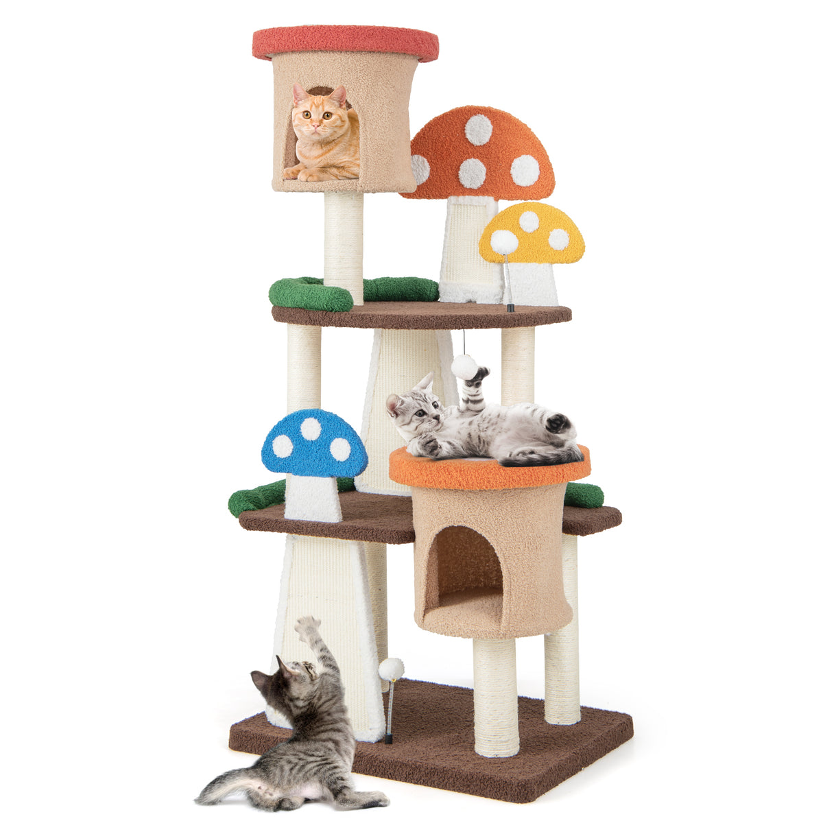 3 Tier Multicolor 4-in-1 Cat Tree with 2 Condos & Platforms for Indoor Cats