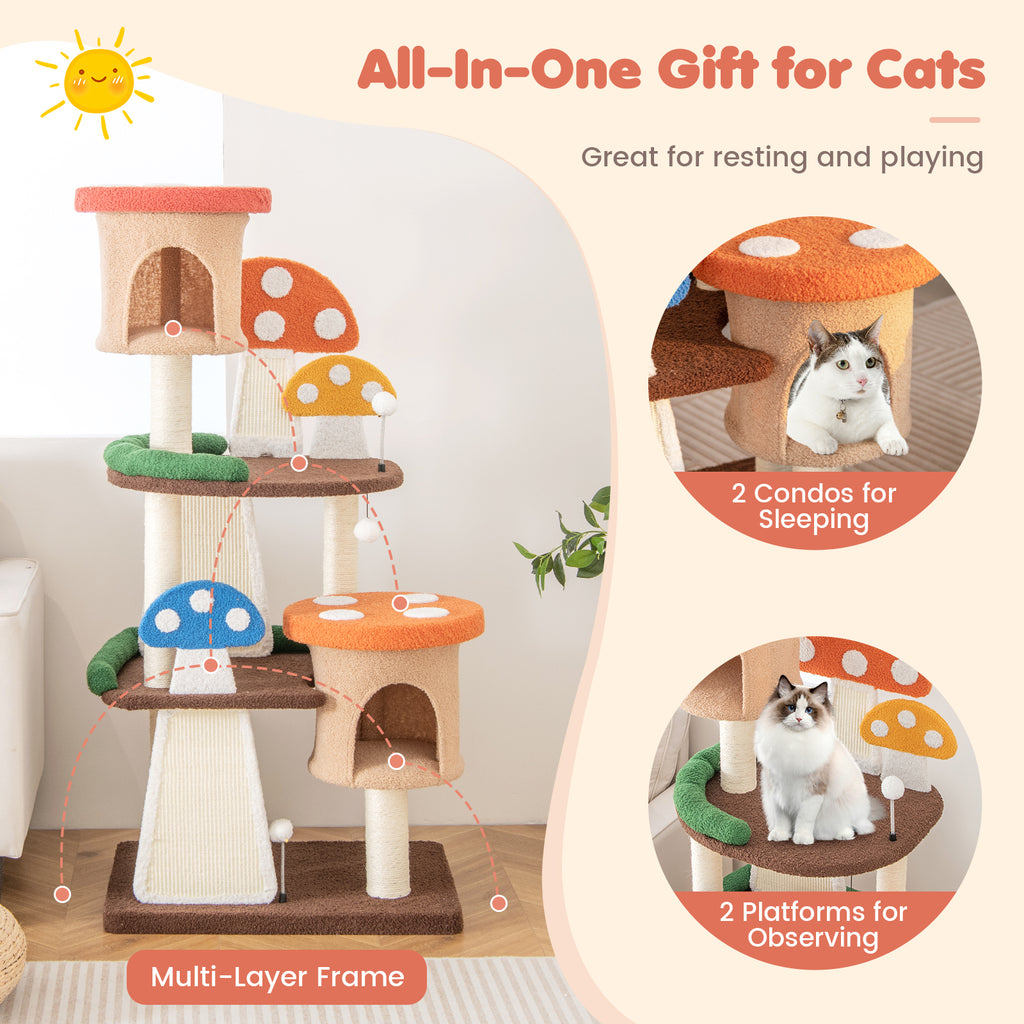 3 Tier Multicolor 4-in-1 Cat Tree with 2 Condos & Platforms for Indoor Cats