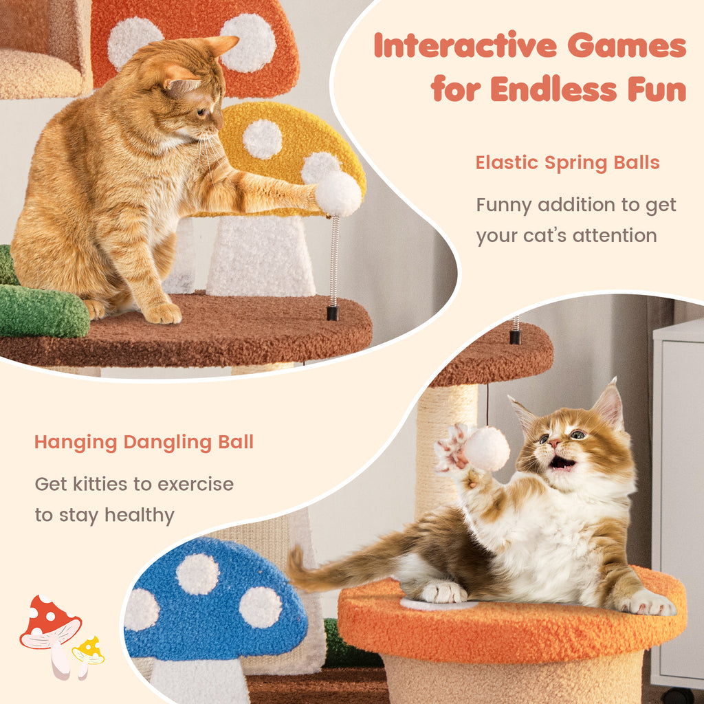 3 Tier Multicolor 4-in-1 Cat Tree with 2 Condos & Platforms for Indoor Cats