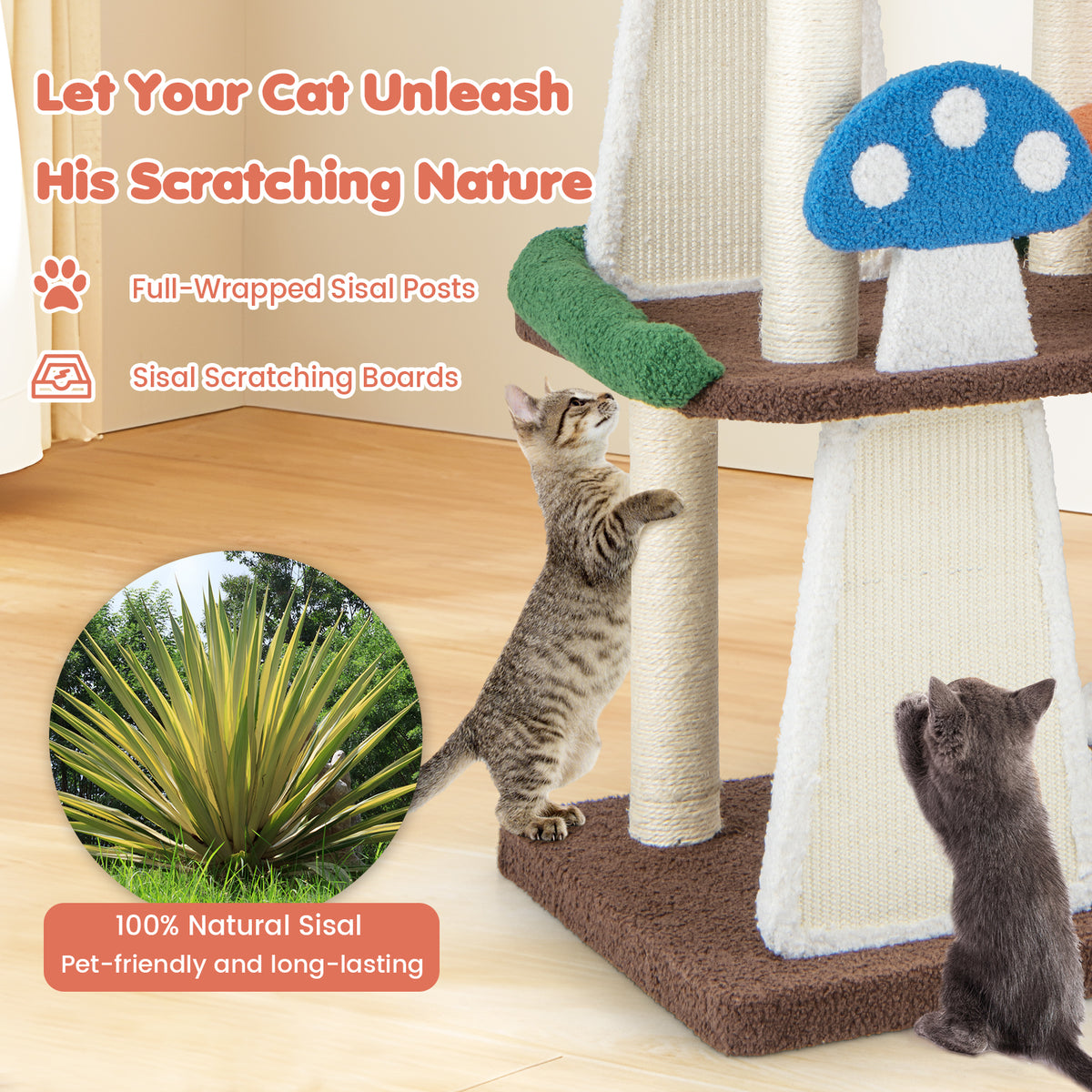 3 Tier Multicolor 4-in-1 Cat Tree with 2 Condos & Platforms for Indoor Cats