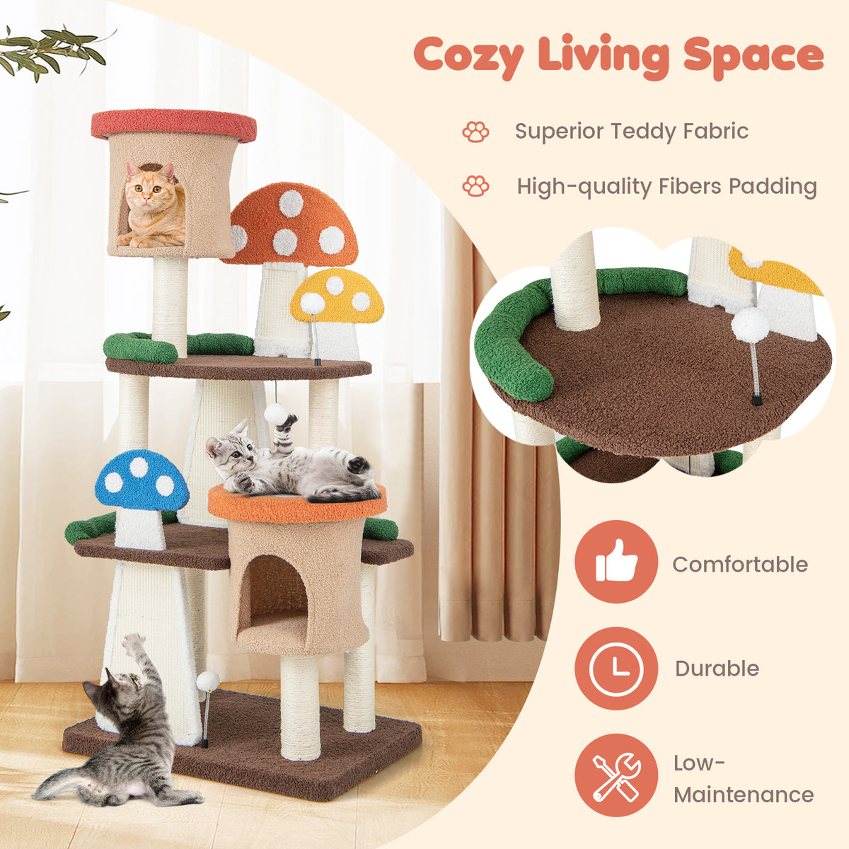 3 Tier Multicolor 4-in-1 Cat Tree with 2 Condos & Platforms for Indoor Cats