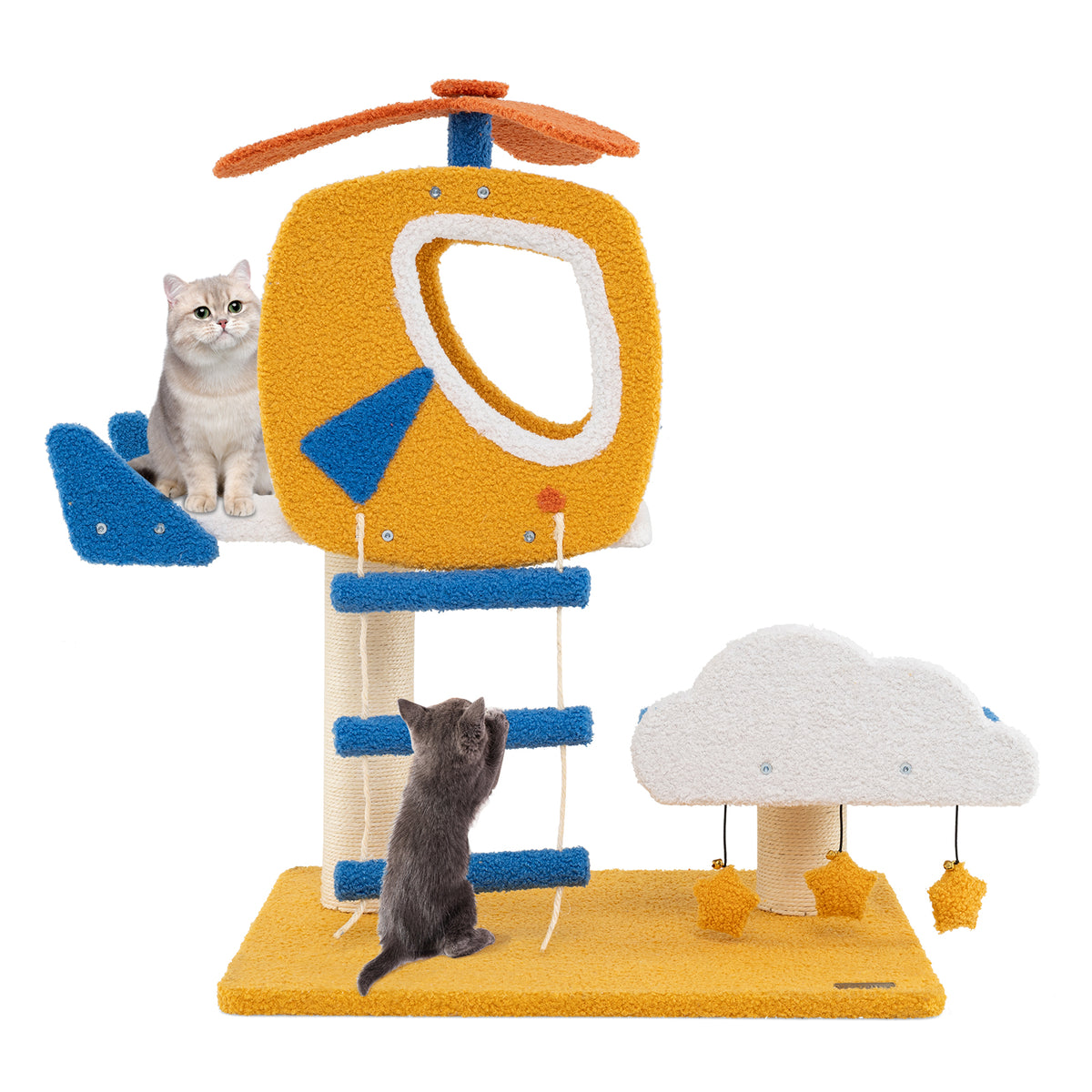 30 Inch Indoor Aviation-Themed Cat Tree with Helicopter Top Perch - Yellow