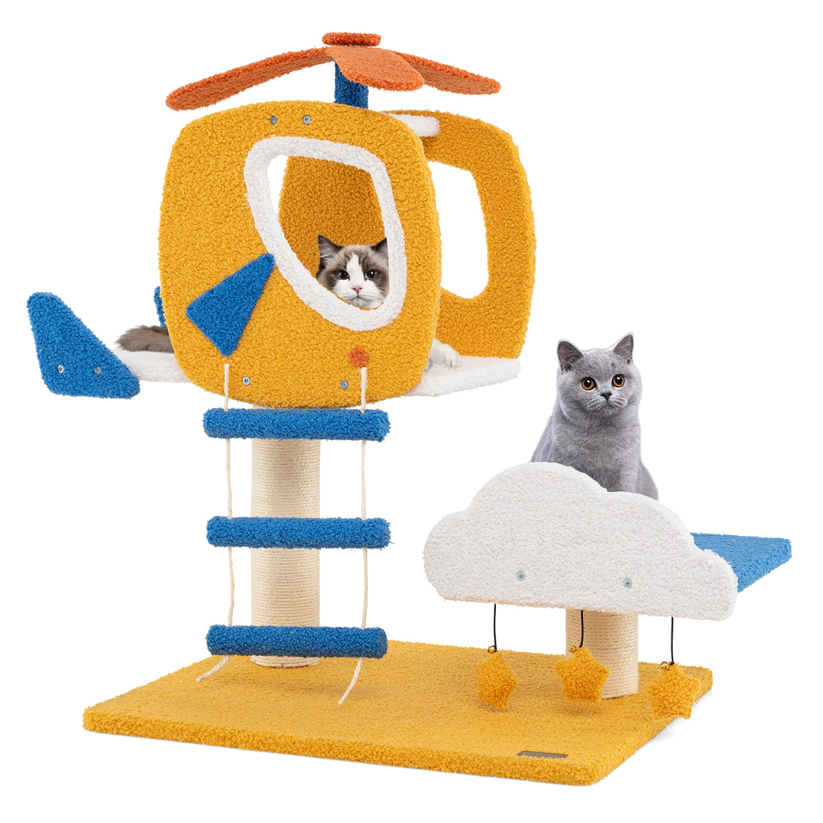 30 Inch Indoor Aviation-Themed Cat Tree with Helicopter Top Perch - Yellow