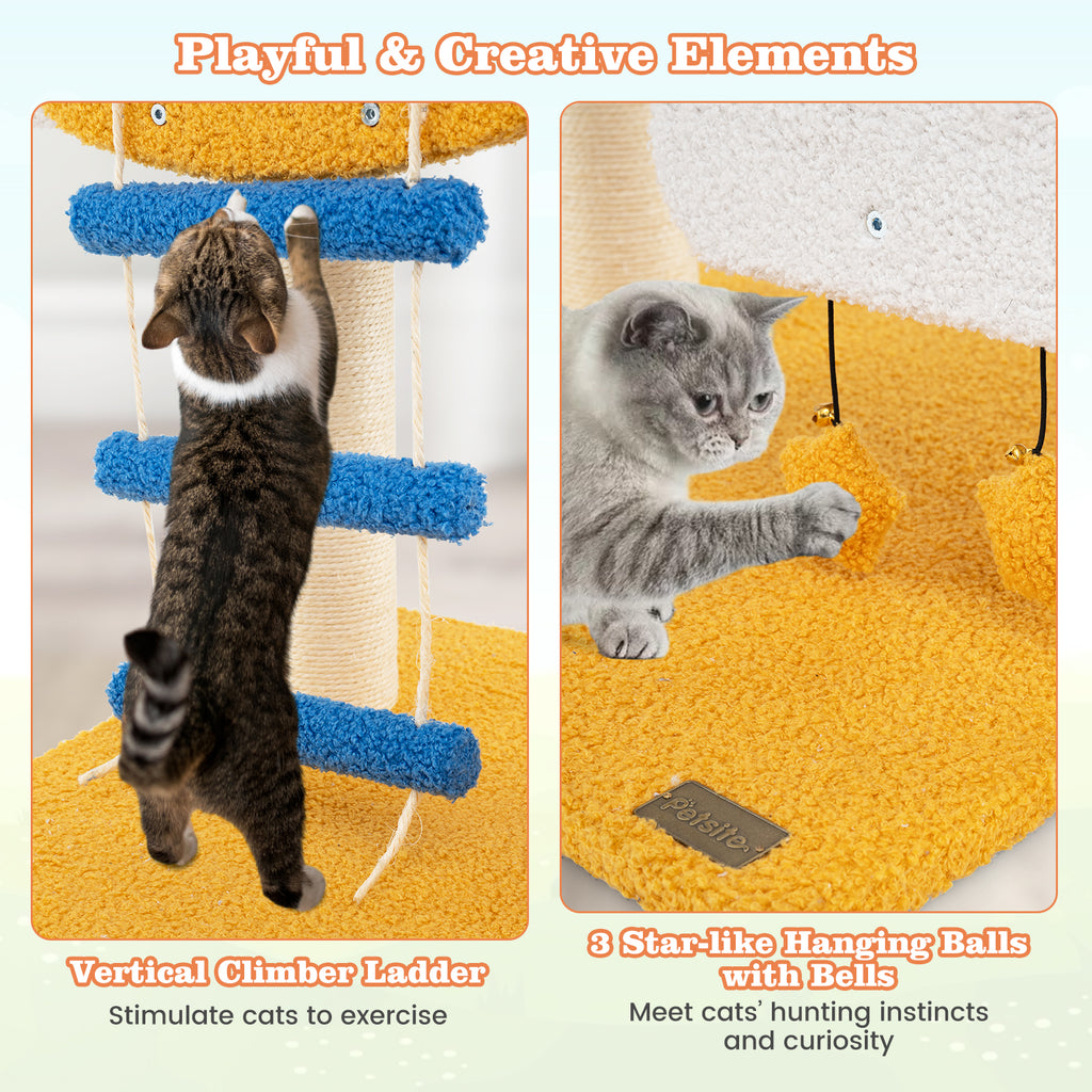 30 Inch Indoor Aviation-Themed Cat Tree with Helicopter Top Perch - Yellow