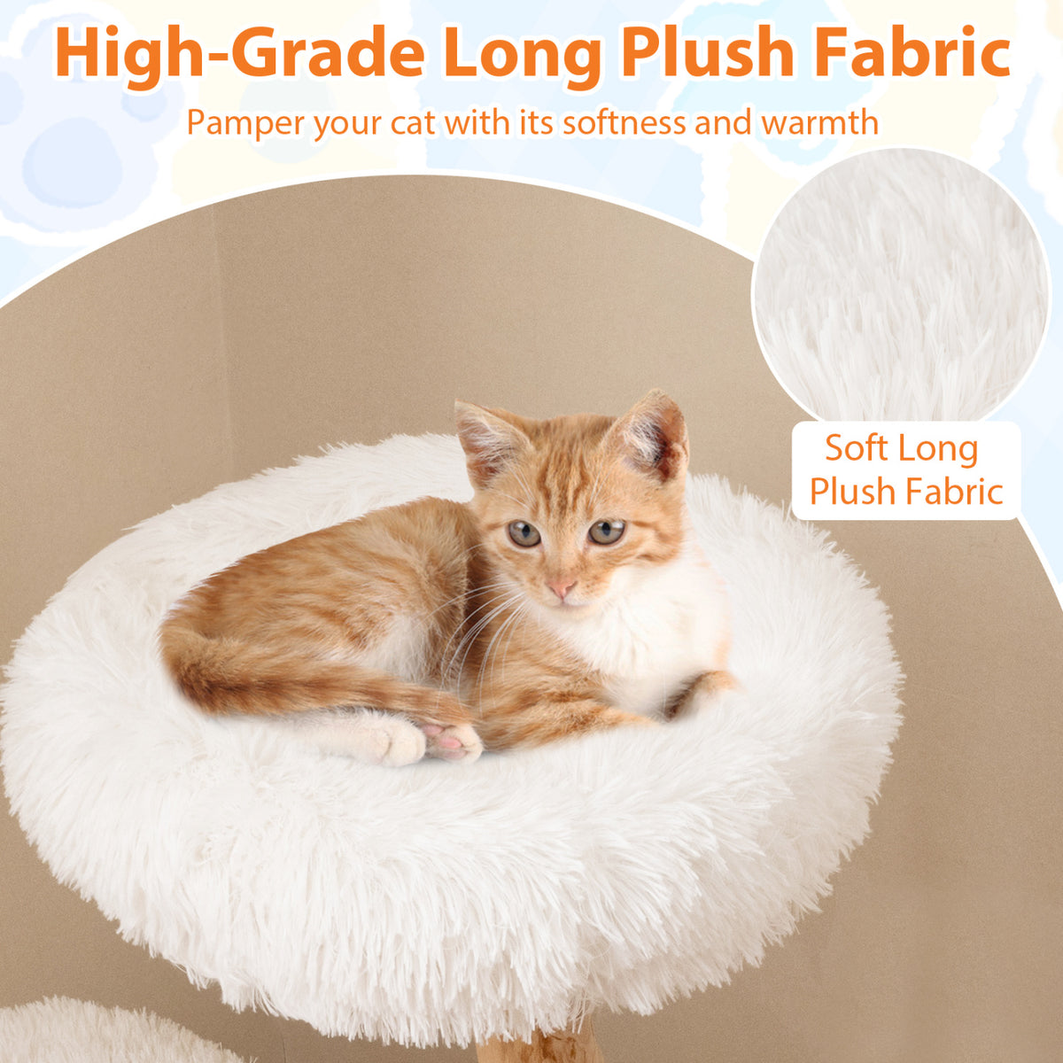 Cat Tree Solid Pear Wood with Perch and Jute Scratching Posts - White Variation