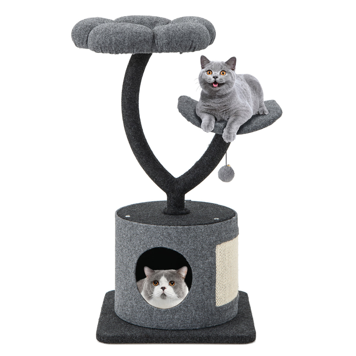 Cat Tree with Curved Metal Support Frame - Large & Small Cats, Gray - Modern Cat Furniture