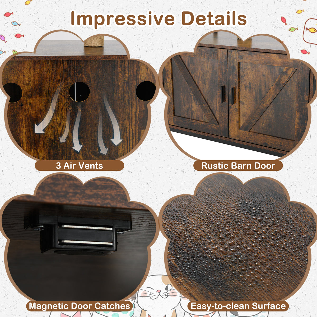 Multi-Level Cat Tree with Litter Box Enclosure - Rustic Brown Cat Condo Furniture