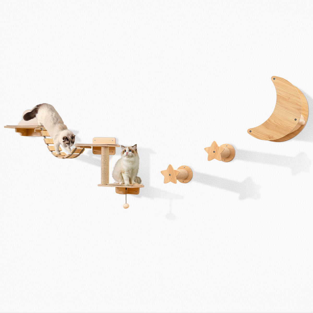 Cat Wall Furniture Set Kitten Wall Mounted Shelves with Hammock - Natural
