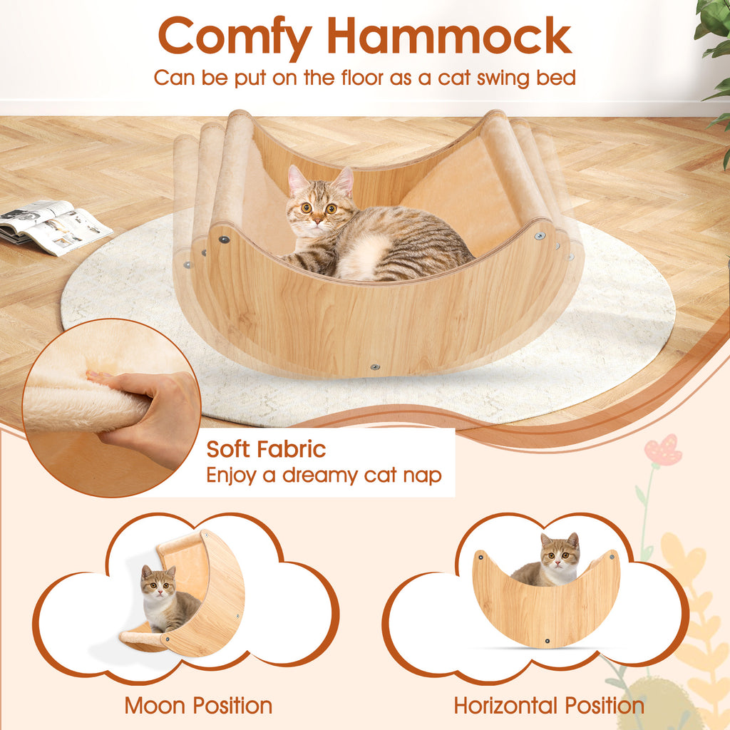 Cat Wall Furniture Set Kitten Wall Mounted Shelves with Hammock - Natural