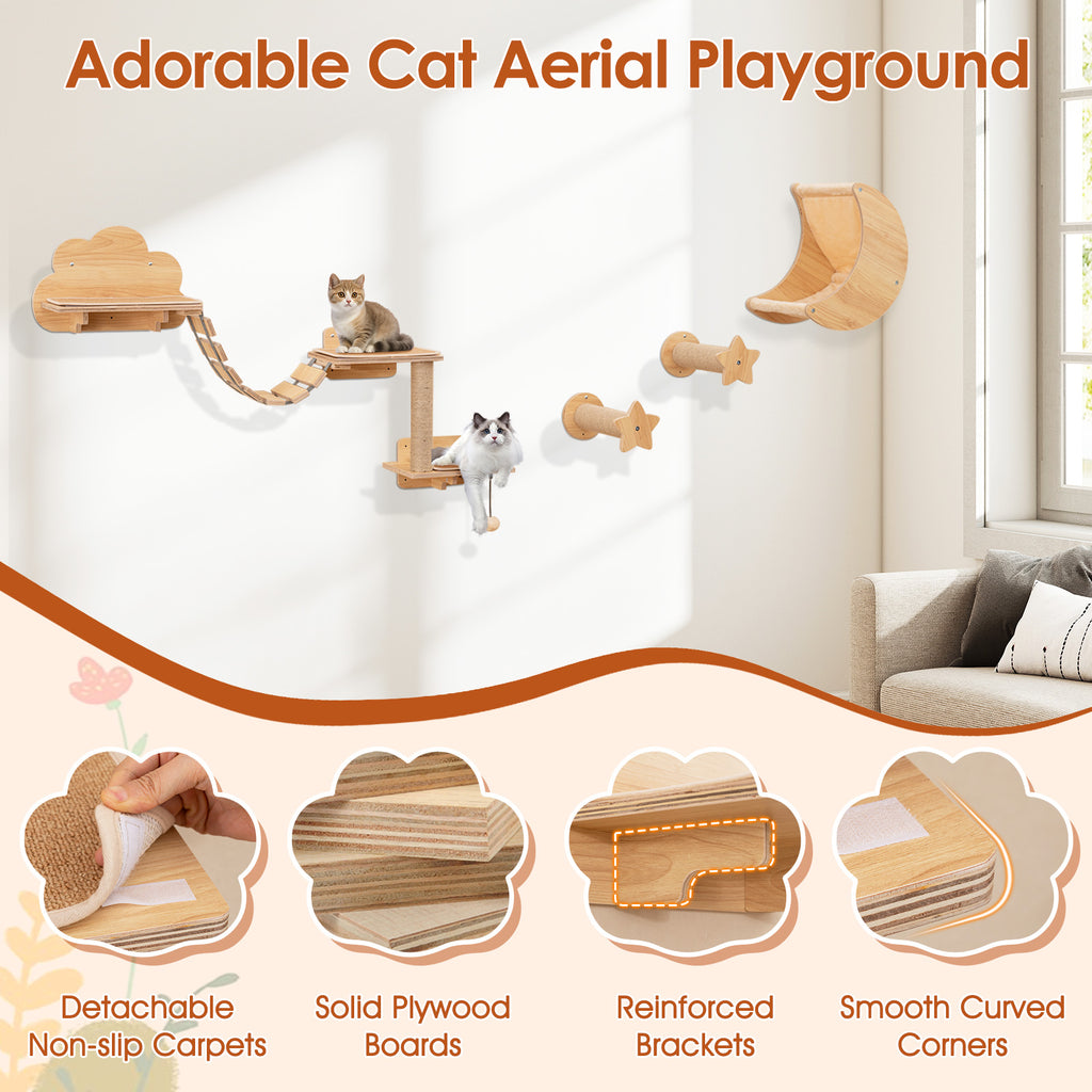 Cat Wall Furniture Set Kitten Wall Mounted Shelves with Hammock - Natural