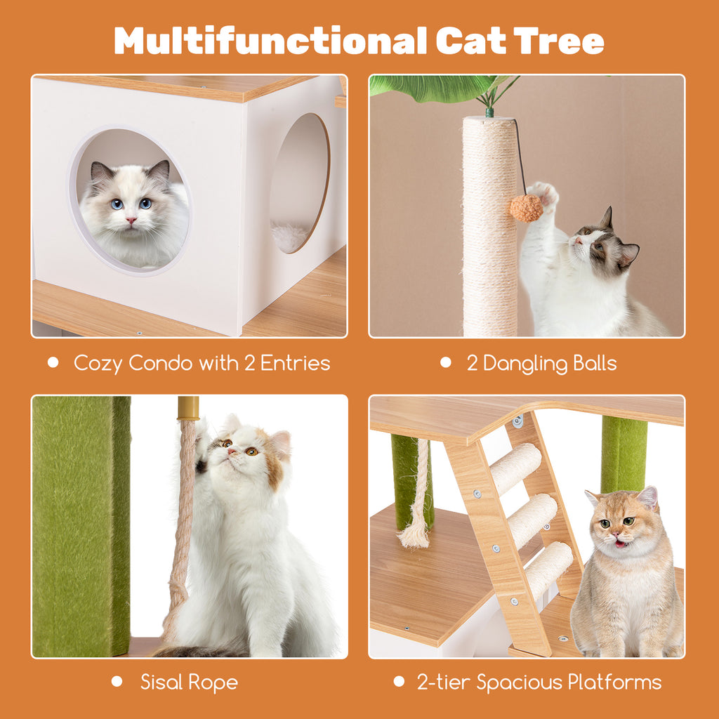 White Hidden Cat Washroom with Cat Tower & Climbing Ladder - Indoor Pet Furniture