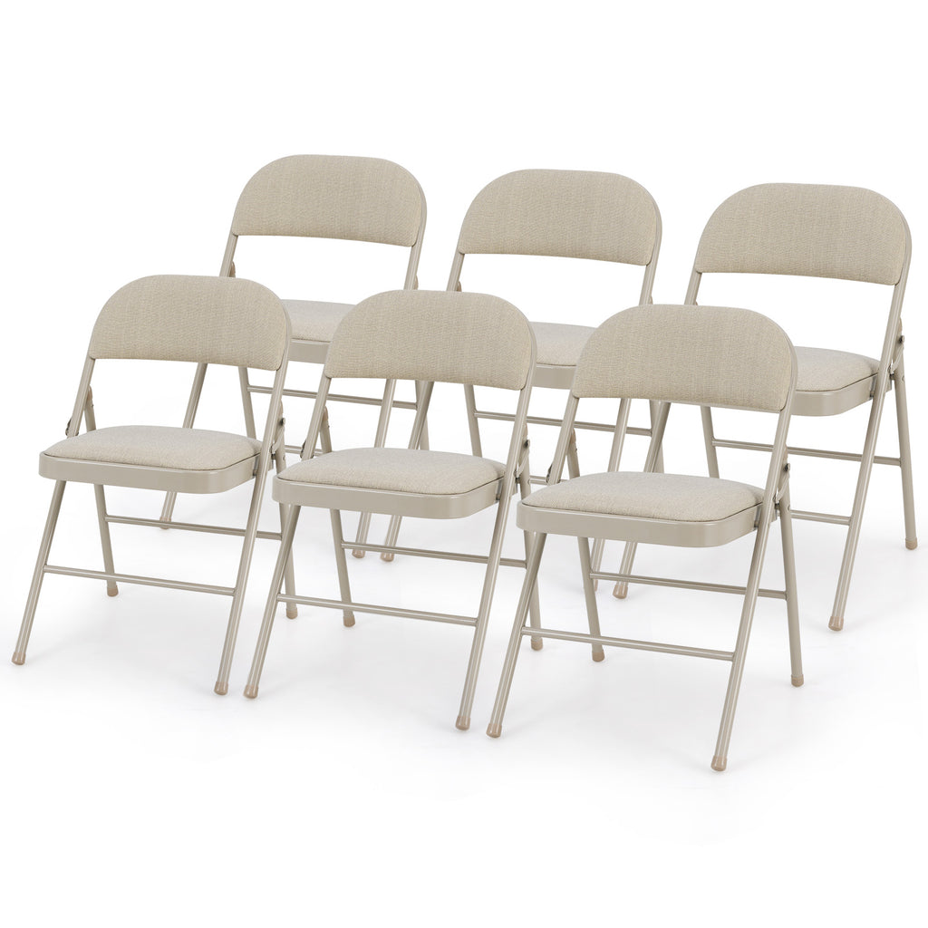 Foldable Chair Set of 6 with Padded Seat and Fabric Backrest