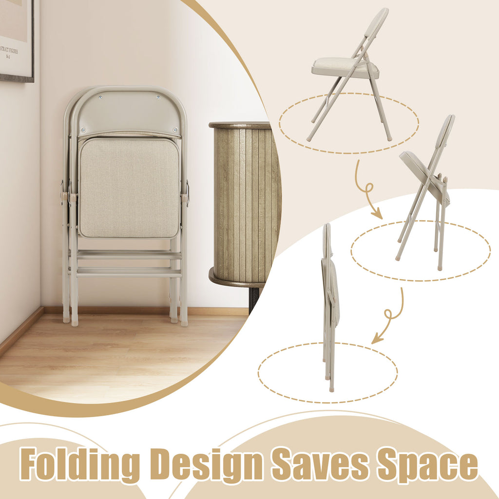 Foldable Chair Set of 6 with Padded Seat and Fabric Backrest