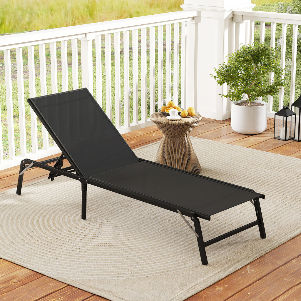Foldable Patio Chaise Lounge Chair Set of 2 - Black