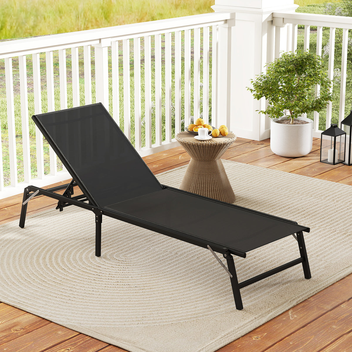 Foldable Patio Chaise Lounge Chair Set of 2 - Black