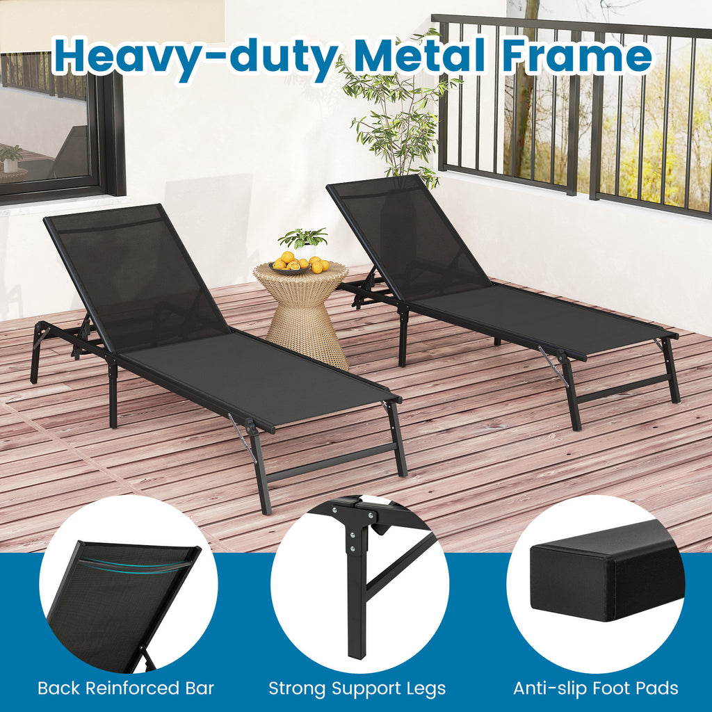 Foldable Patio Chaise Lounge Chair Set of 2 - Black