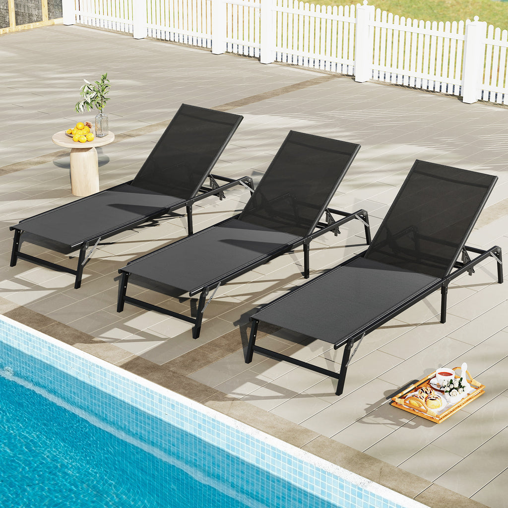Foldable Patio Chaise Lounge Chair Set of 2 - Black
