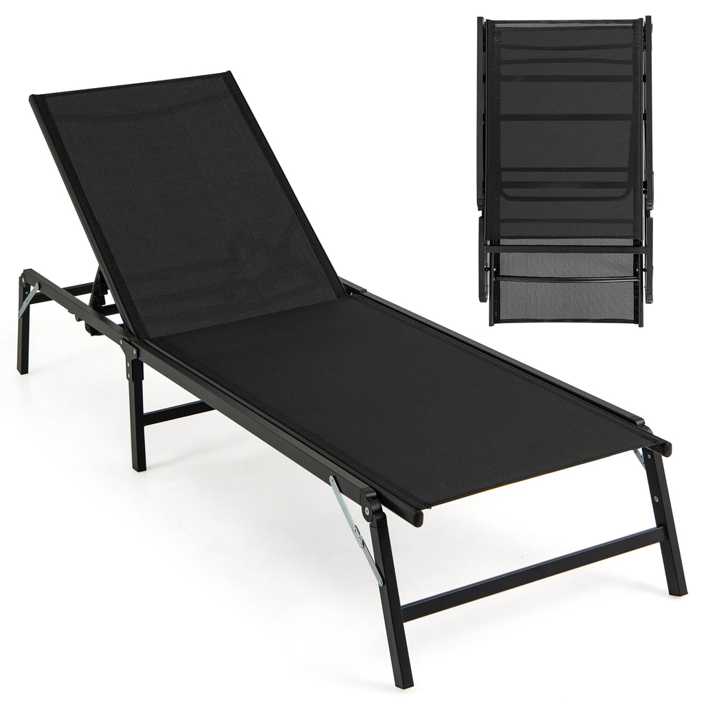 Foldable Patio Chaise Lounge Chair Set of 2 - Black