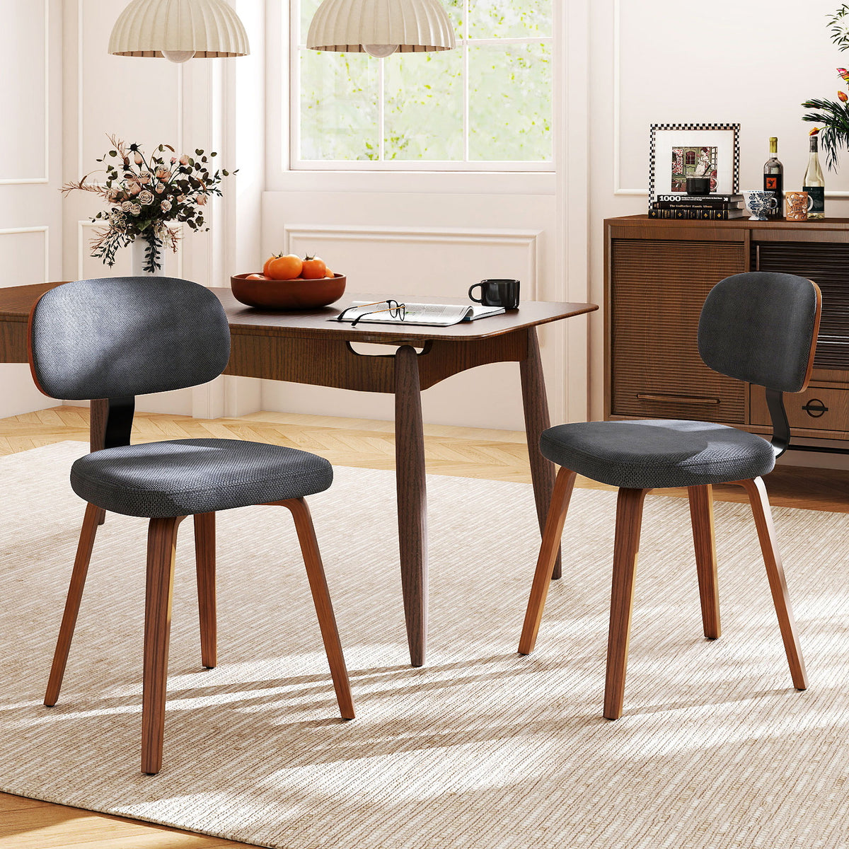 Chenille Upholstered Dining Chairs Set of 2 - Dark Gray