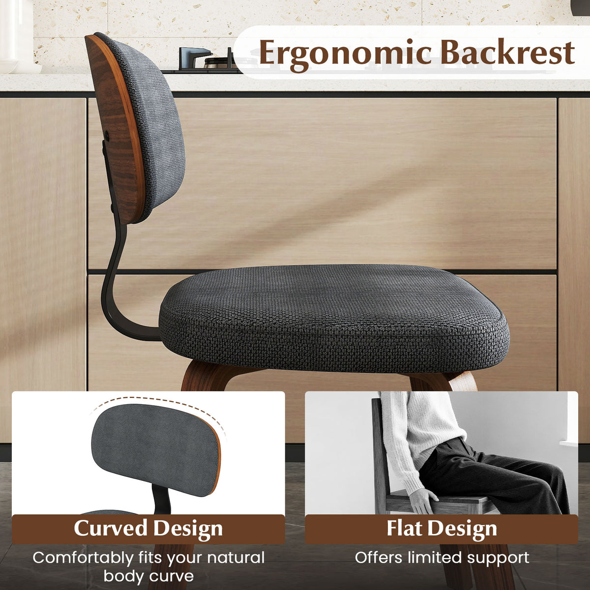 Chenille Upholstered Dining Chairs Set of 2 - Dark Gray